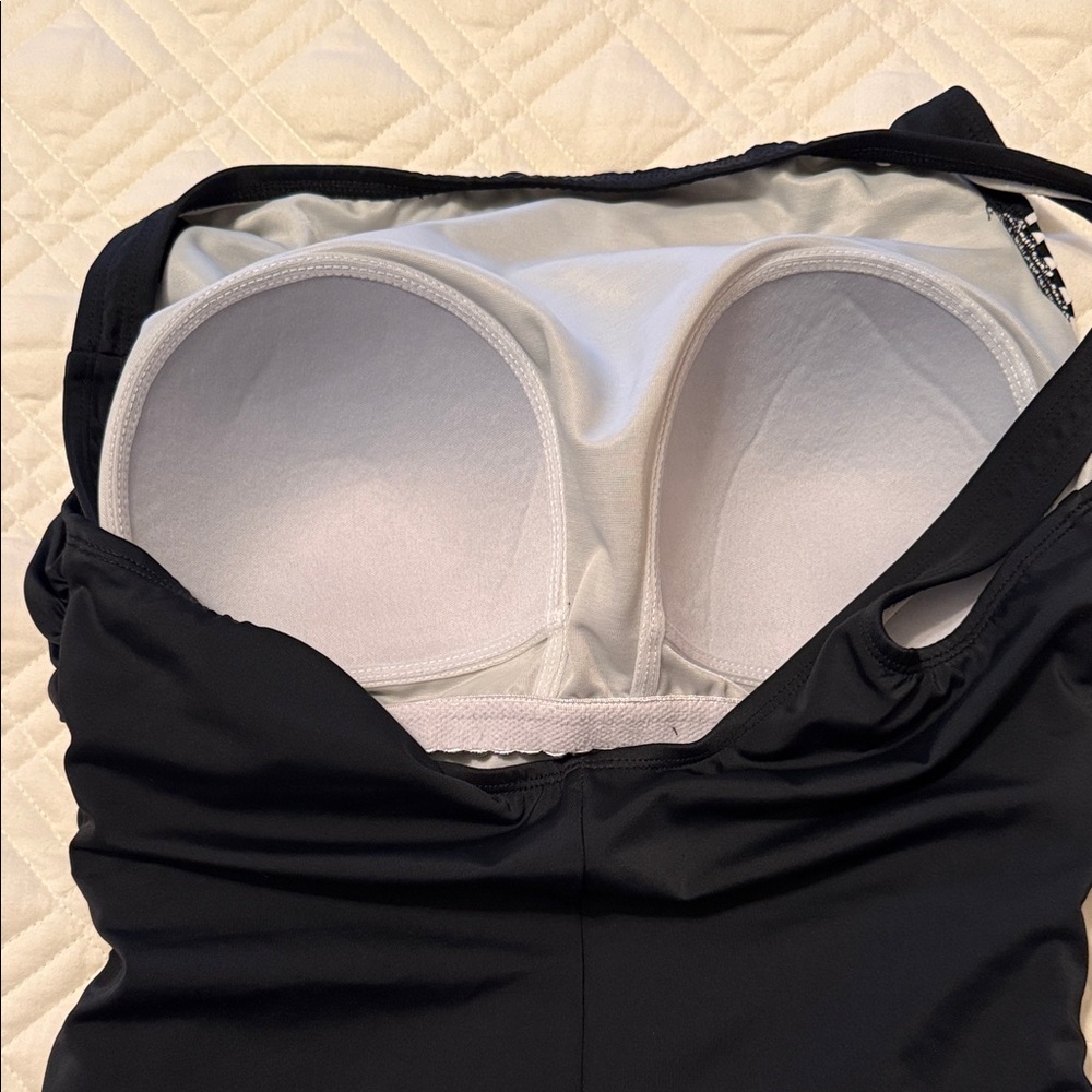 Reebok Black One-Piece Swimsuit with White Chevron Trim - Picture 4 of 6